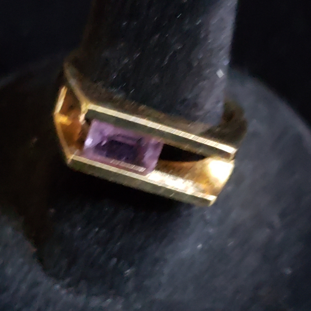 Gold tone on sterling silver purple gemstone ring